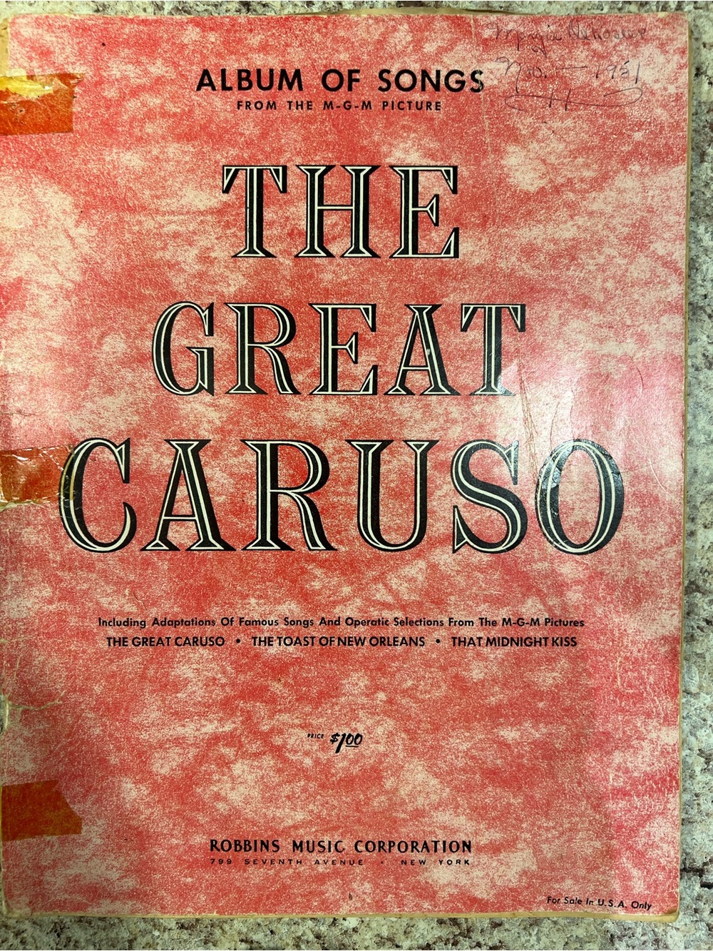 Vintage The Great Caruso Music Sheets for Piano